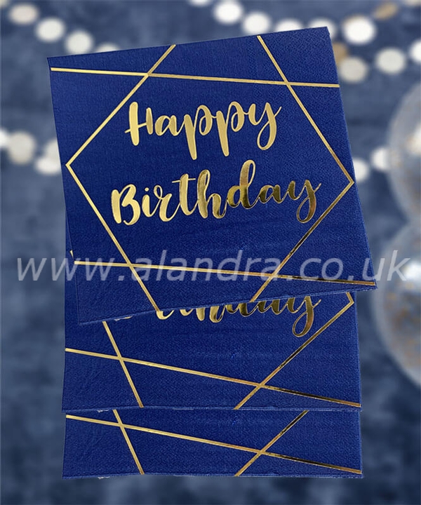 Navy & Gold Happy Birthday Napkins